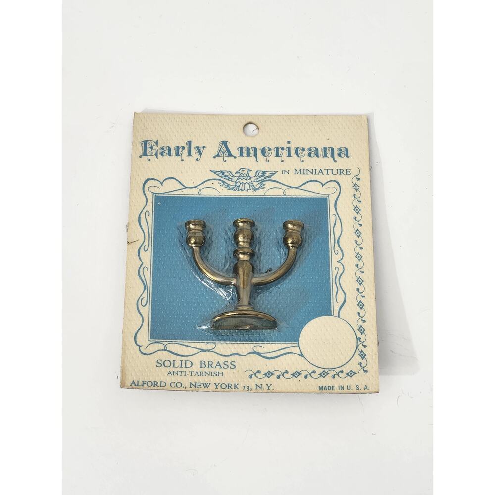Vintage Early Americana Miniatures Solid Brass Candelabra Toy Alford Co New